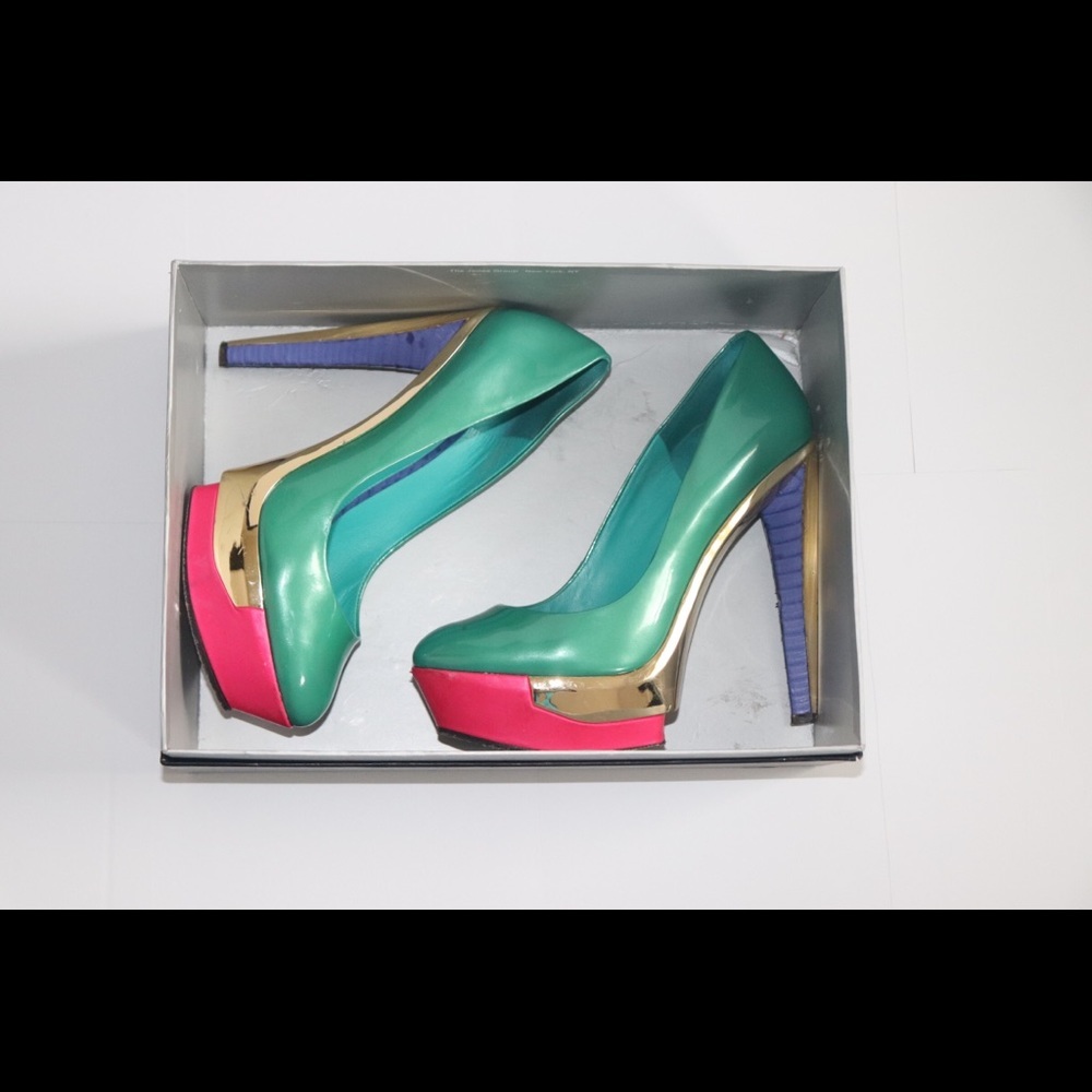 Brian Atwood Leonida Colorblock Heels Sz 7.5 - Picture 6 of 15